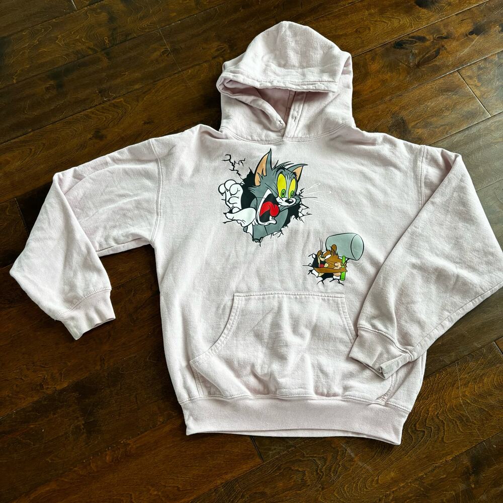 Tom and Jerry‎ Women's Small Sweatshirt Pink Pullover Hoodie